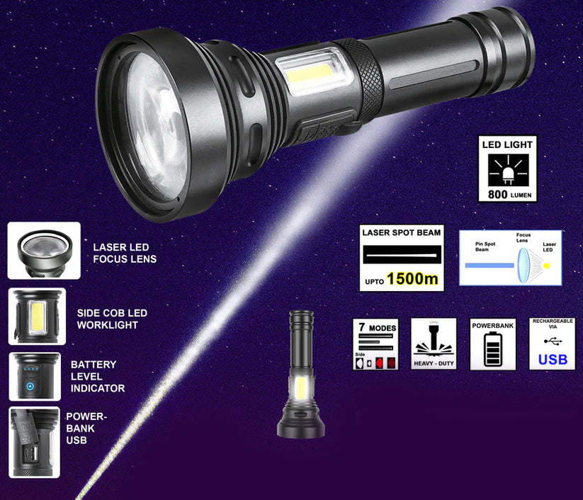 Zartek Laser LED Flashlight USB Rechargeable